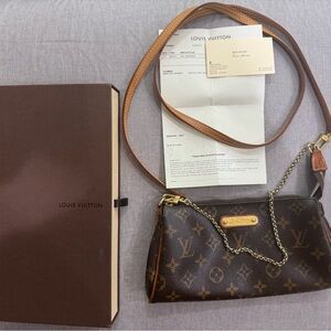 Louis Vuitton Eva Brown Monogram Clutch with Strap & original box